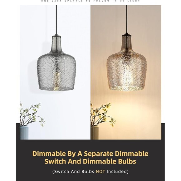 Smoky Gray Hammered Glass Bell Pendant Light | Modern Ceiling Fixture - Picture 2 of 11